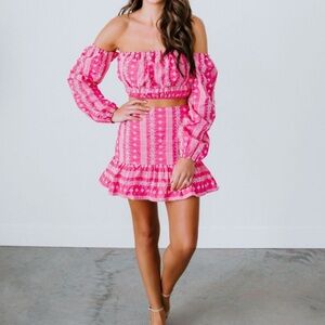 Pink eyelet crop top and skirt